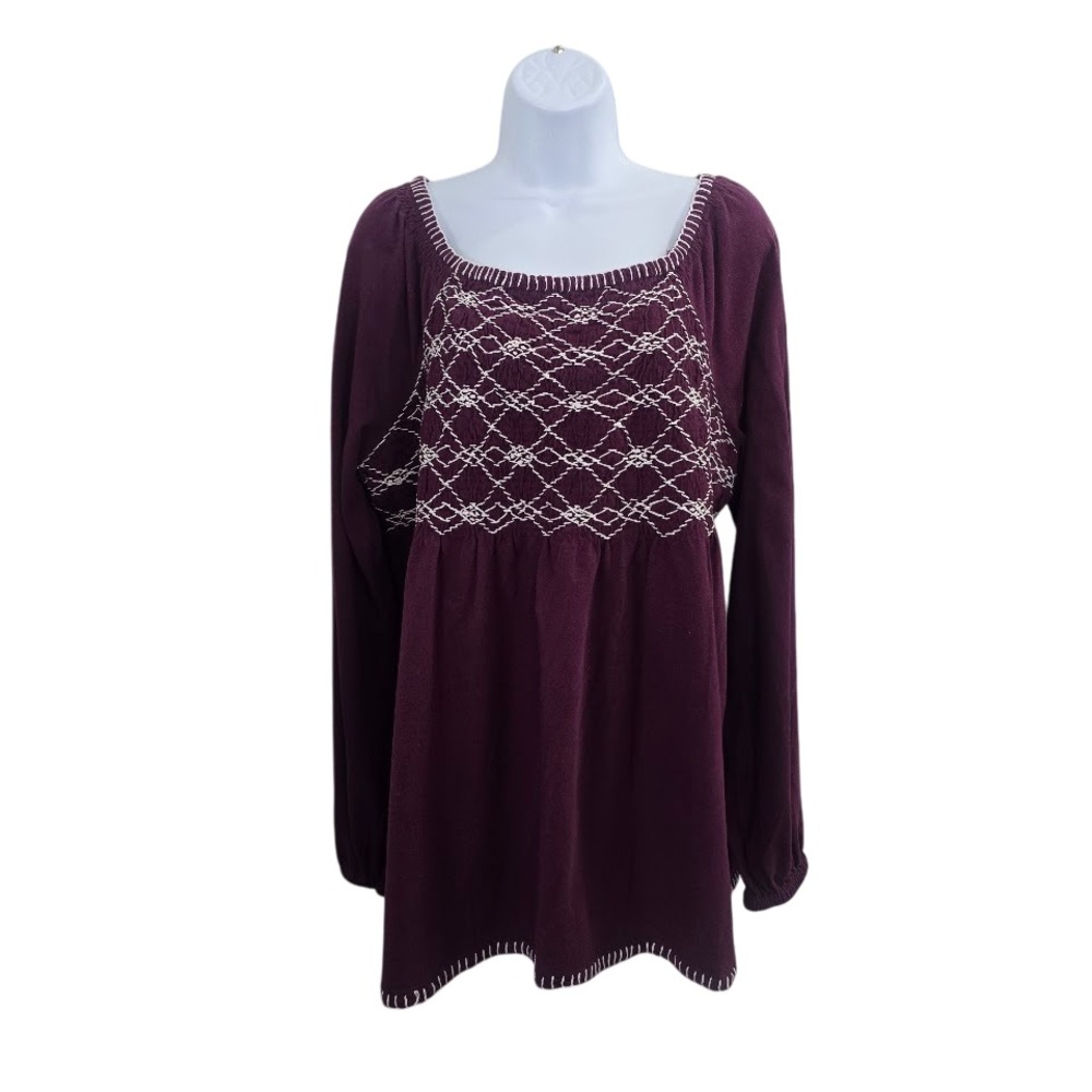 Roaman's Smocked Peasant Top Women 18/20 L Purple Boho Cottagecore‎ Gypsy Folk